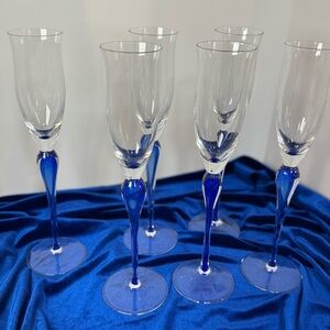 Mikasa Juliard 12.25" Champagne Flutes Cobalt set of 6